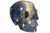 Polished Blue Agate Skull With Quartz Crystal Pocket #127601-2